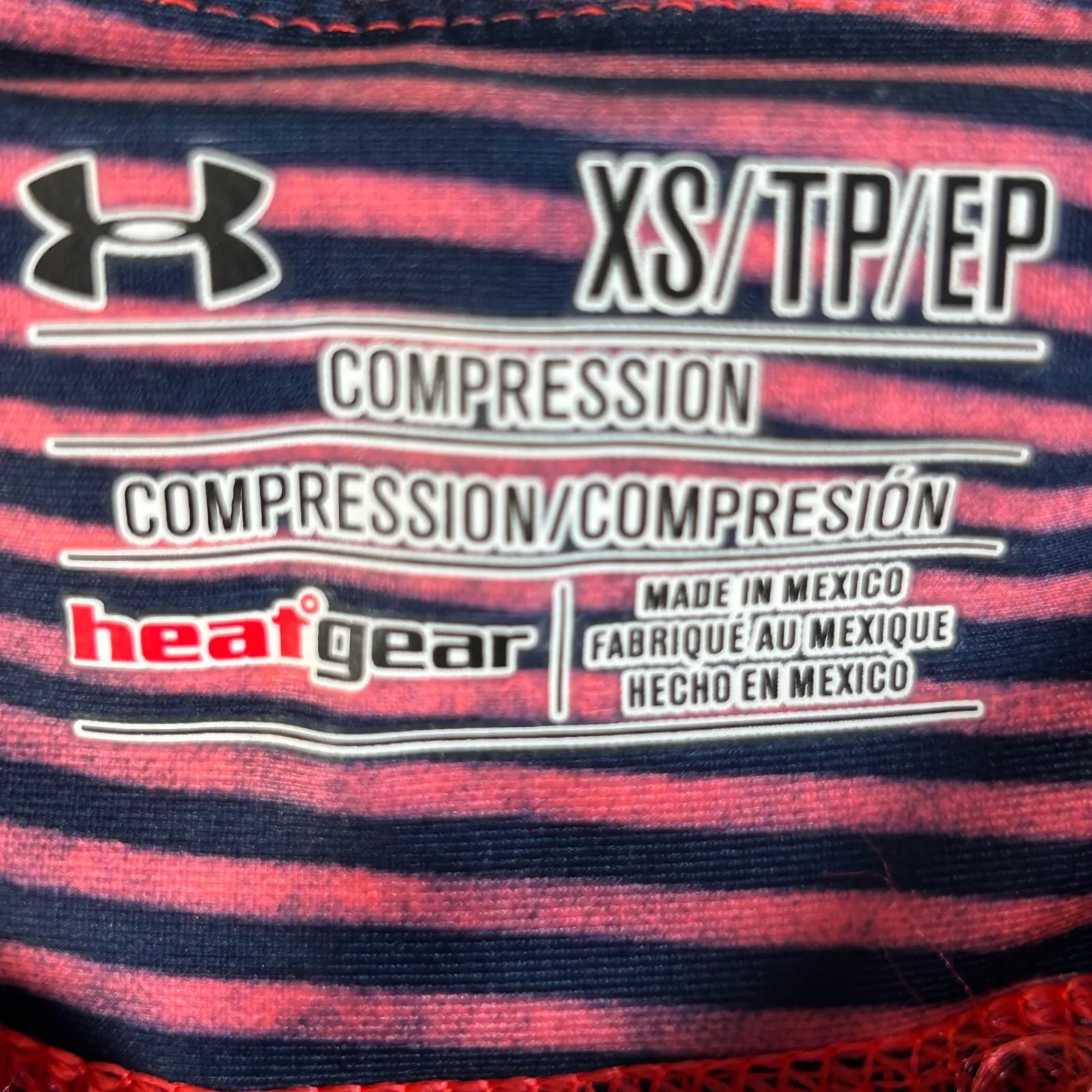 Under Armour Compression Leggings XS Pink Navy Stripe HeatGear Capri Athletic - Image 4