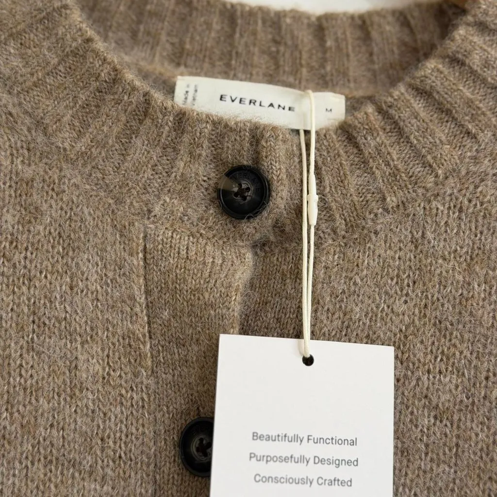 Everlane The Crew Cardigan in Alpaca in Dark Heathered Camel, Size Medium - Image 7