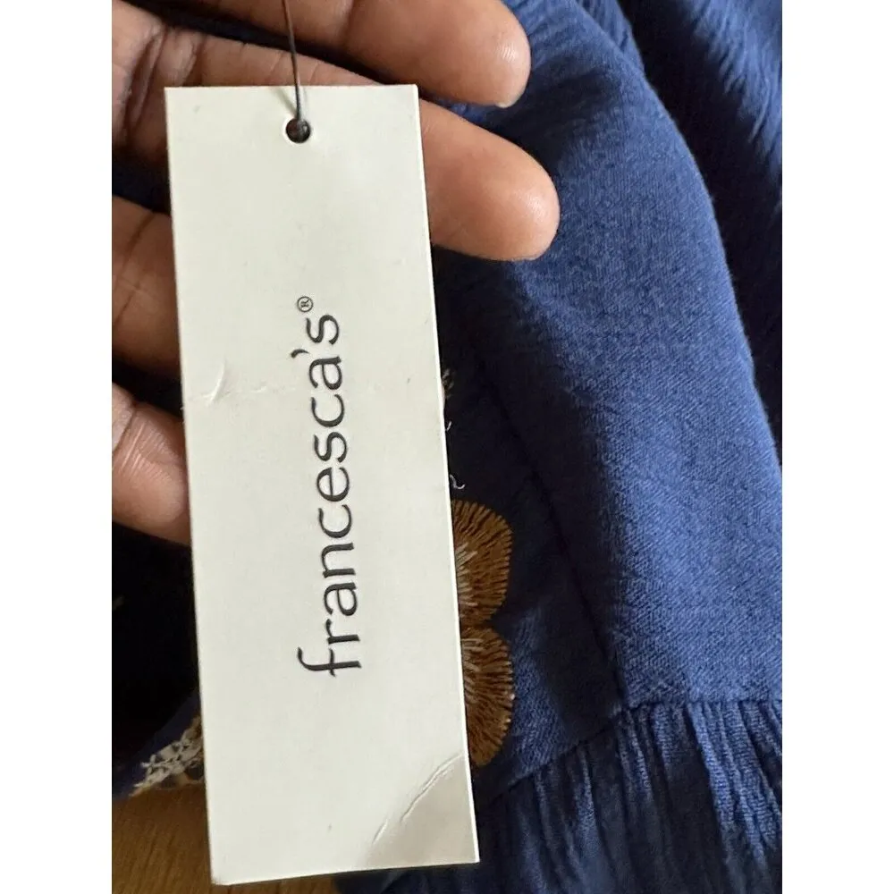 Blue Rain Francesca's Bohemian Embroidered Mini Dress Blue NWT Size S A-line - Image 10