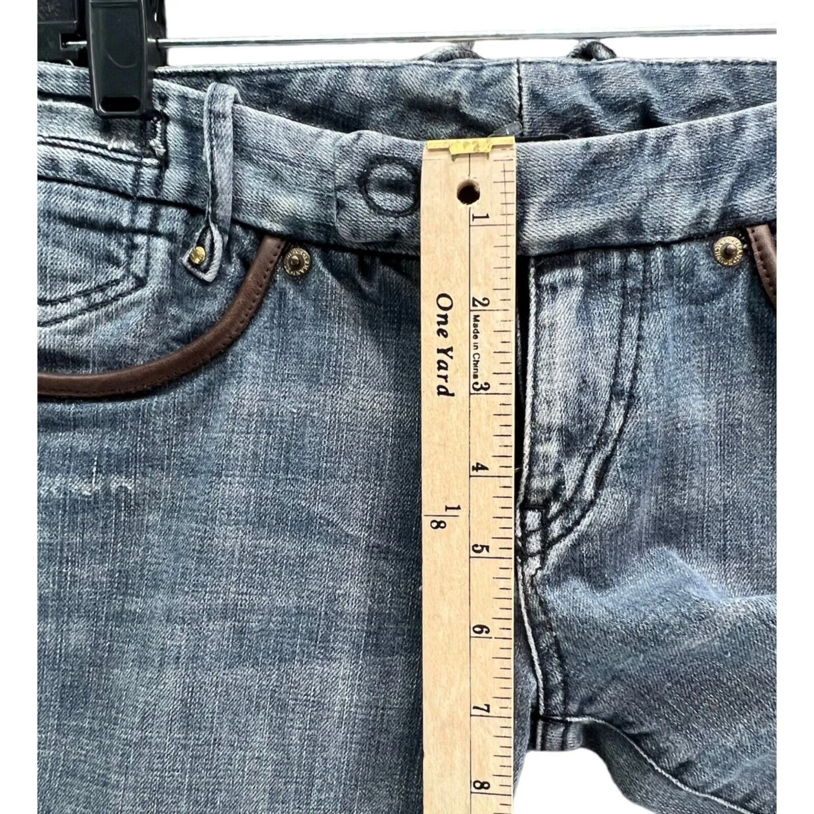 Armani Exchange Y2K Jeans 6 Blue Bootcut Leather Trim Low Rise Stretch Grunge - Image 10
