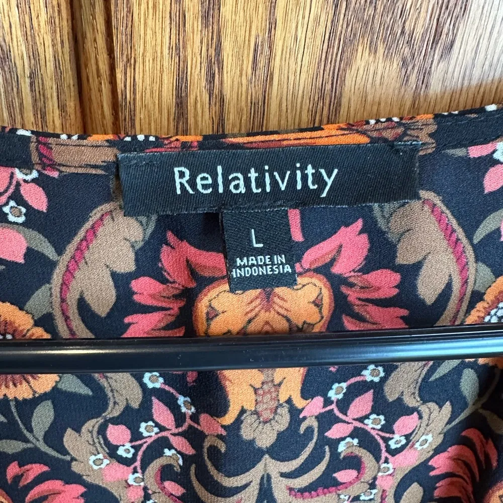 Relativity Maxi Dress Boho Flowers Black Orange Size Large Country Chic Fashion - Image 5