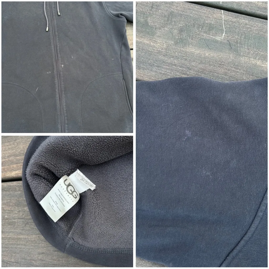 Y2K UGG Dark Grey Black Full Zip Up Hoodie w/ Fleece Interior - Image 9