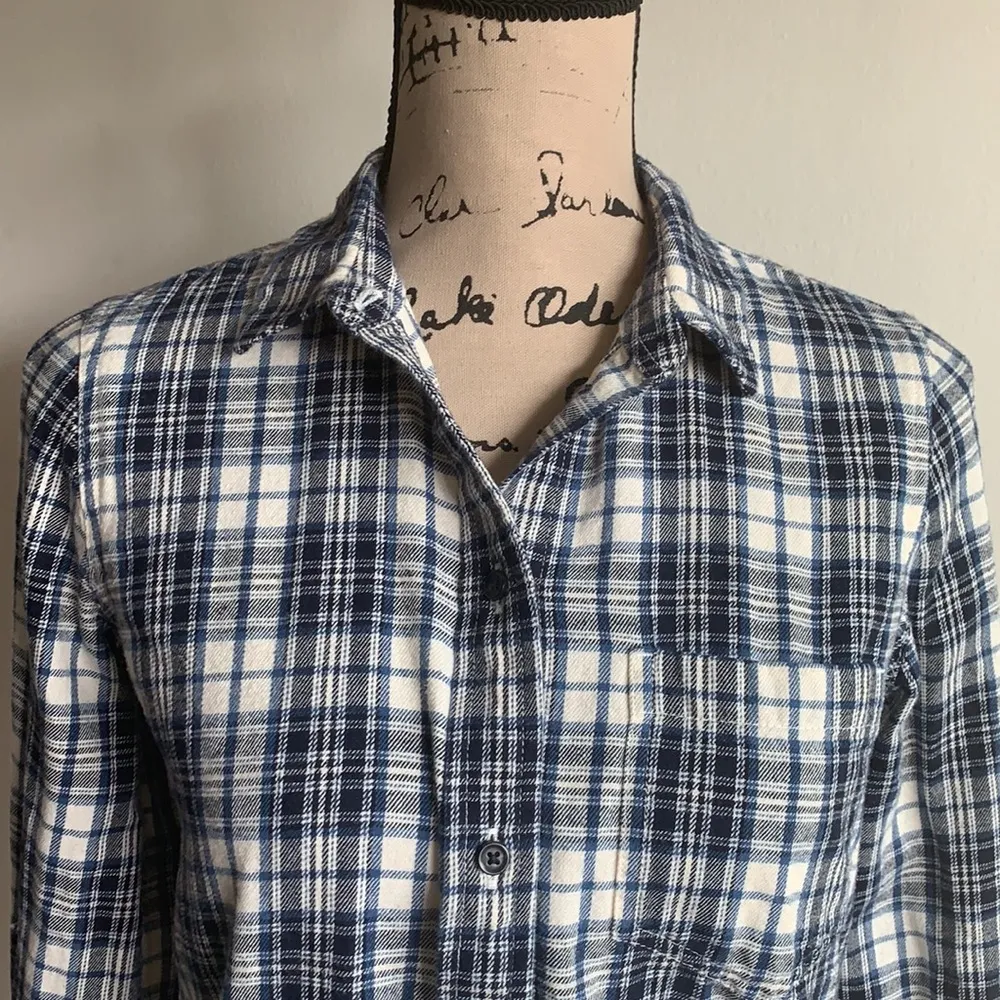 Madewell Button Down Blue and White Flannel - Image 2