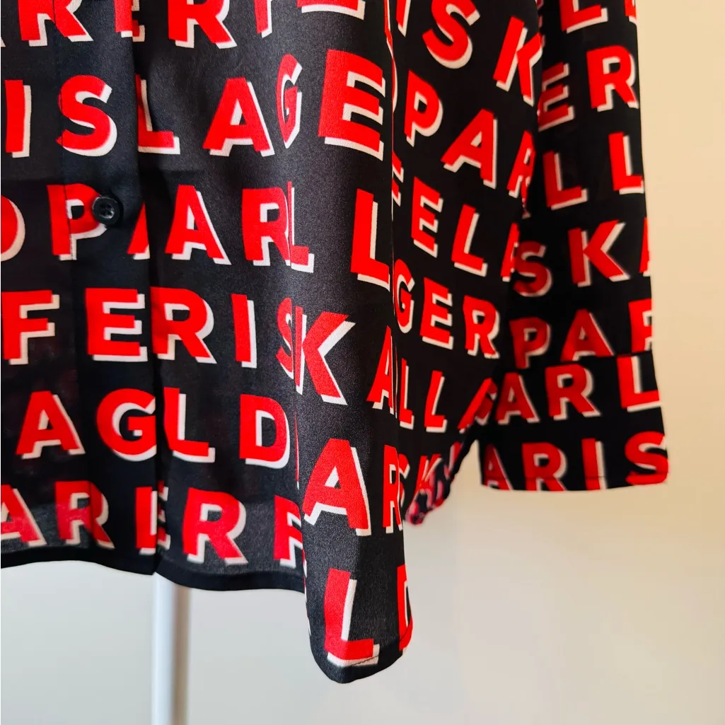 Karl Lagerfeld Paris Drop Shoulder Spell-Out Red & Black Blouse Size L NWT - Image 6