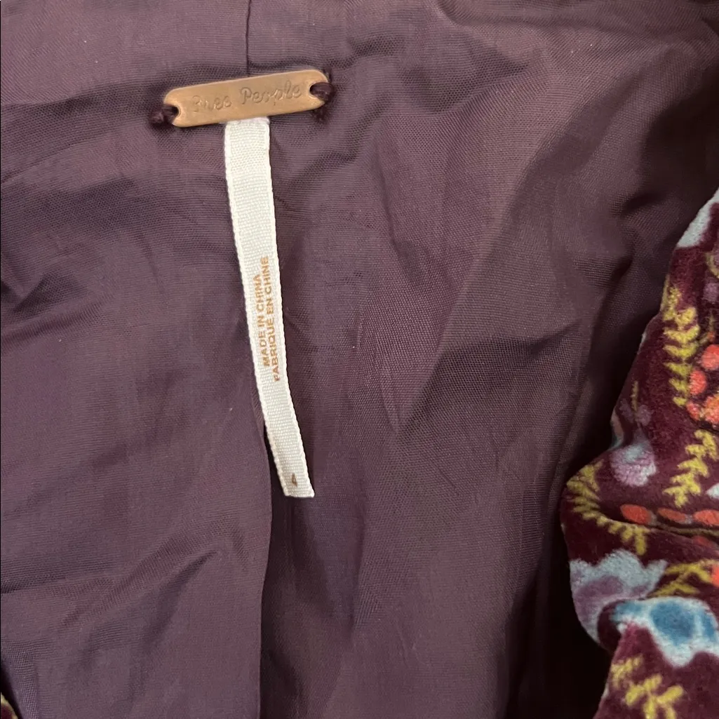 Free People Y2K style short velvet puff sleeve Floral Blazer ribbon tie rescue - Image 2