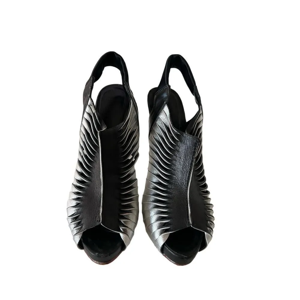 Alexander McQueen Women Cage Sandals US Size 7 EU 37 Black Silver Leather Heels - Image 5