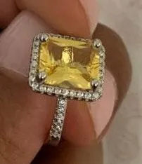 Australian Crystal Square Stone Ring Dipped In White Gold.. Yellow - Image 5