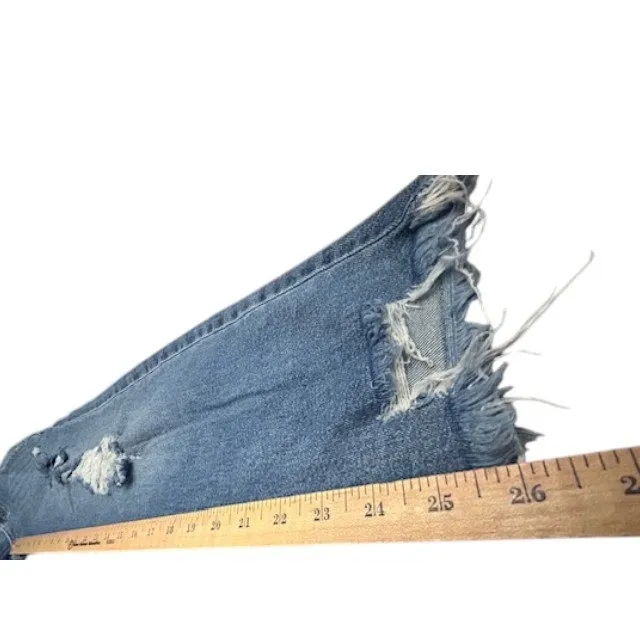 SO High Rise Straight Leg Distressed Cropped Jeans Womens Sz 3/26W Denim Raw Hem - Image 5