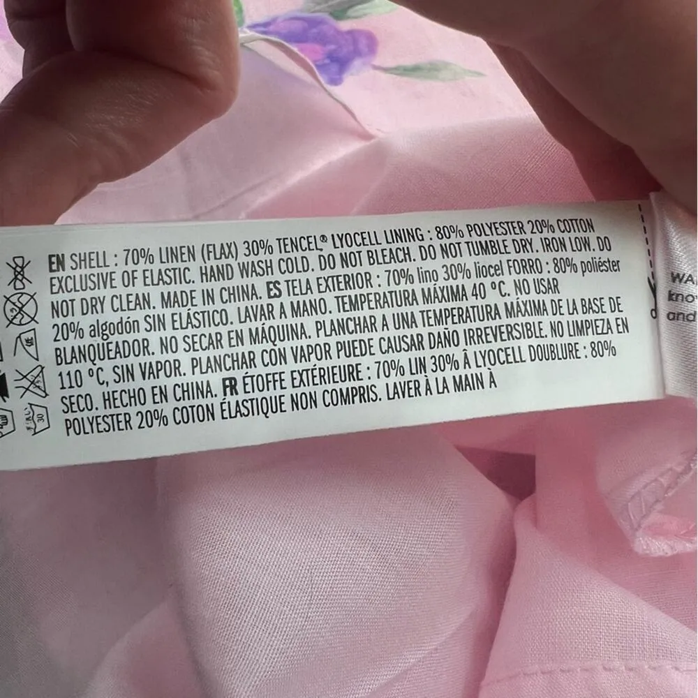 English Factory floral smocked linen blend maxi dress pink sz 1X - Image 7