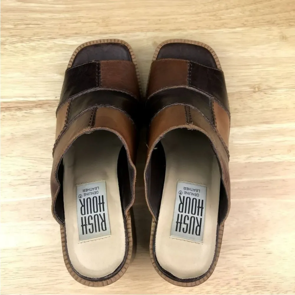 Rush Hour Mules Women's 5.5 Vintage 90s Y2K Patchwork Leather Brown - Image 11