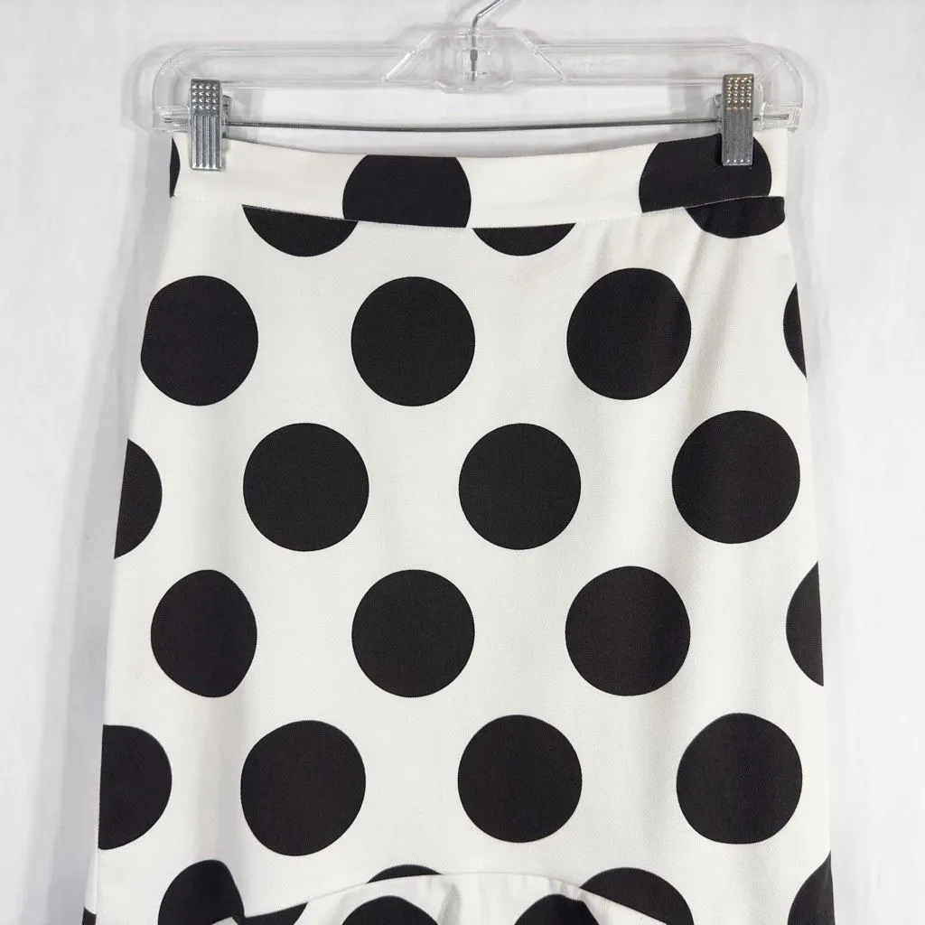 Anthropologie Maeve‎ Size 2 Skirt Trumpet Black White Polka Dot Knee Length 437 - Image 5
