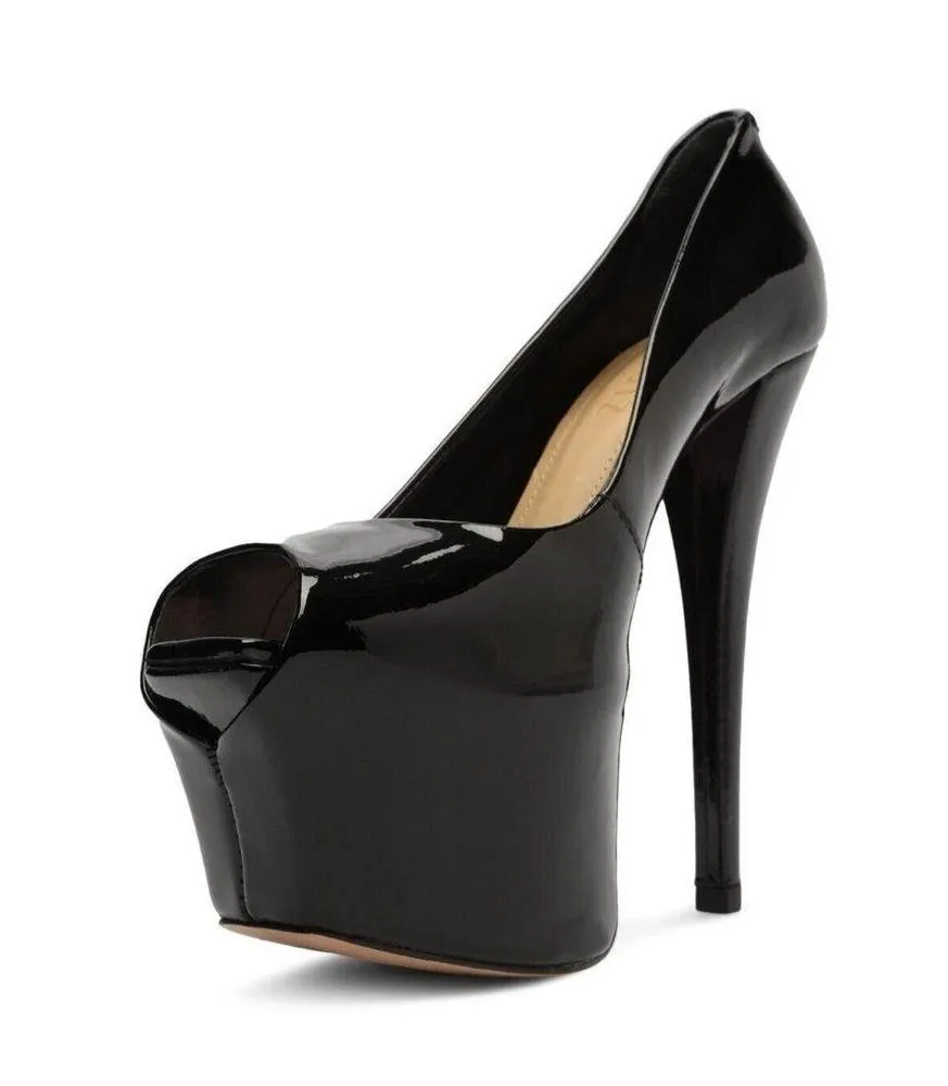 Schutz Zelda Platform Peep Toe Pumps – Black Patent Leather – Size 9.5 – NIB - Image 2