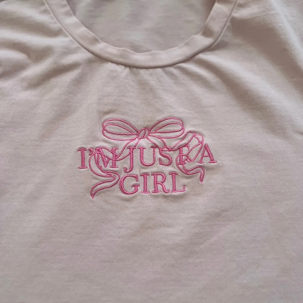 “I’m just a girl” pink bow baby tee - Image 3