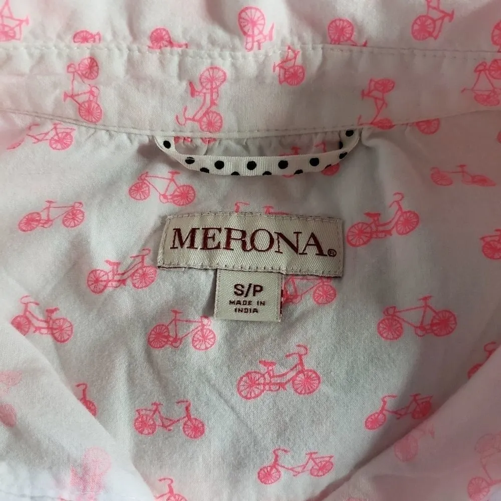 Merona Pink Bicycles Blouse Size Small - Image 5