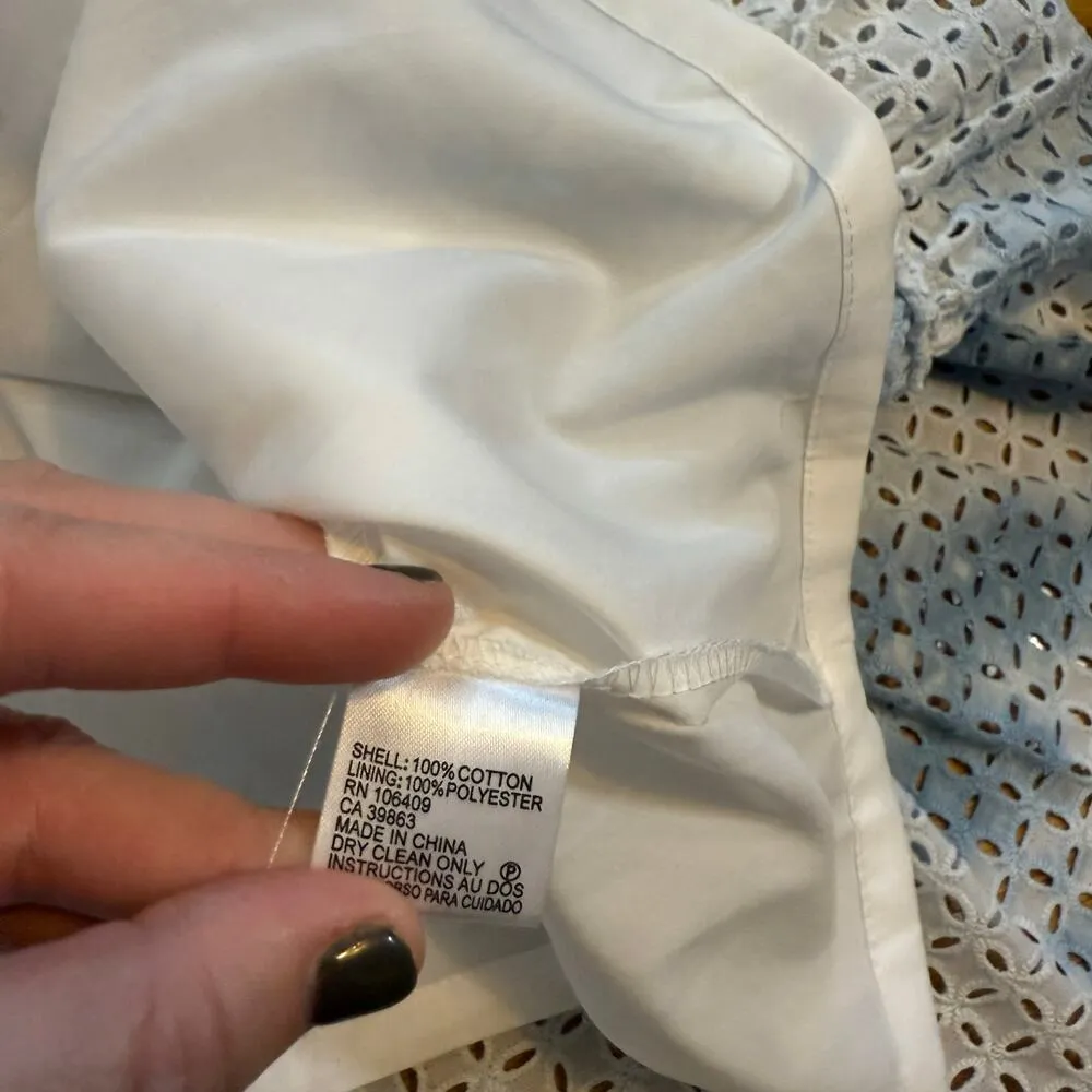 Catherine Malandrino Women’s 6 White Blue Tie Dye Cotton Eyelet Drop Waist Dress - Image 9