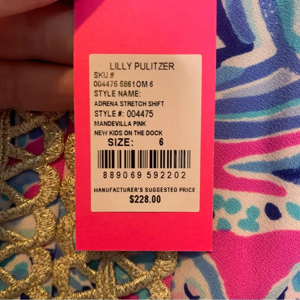 Lilly Pulitzer Adrena Stretch Shift Dress New Kids on the Dock Hot Pink Gold - Image 3