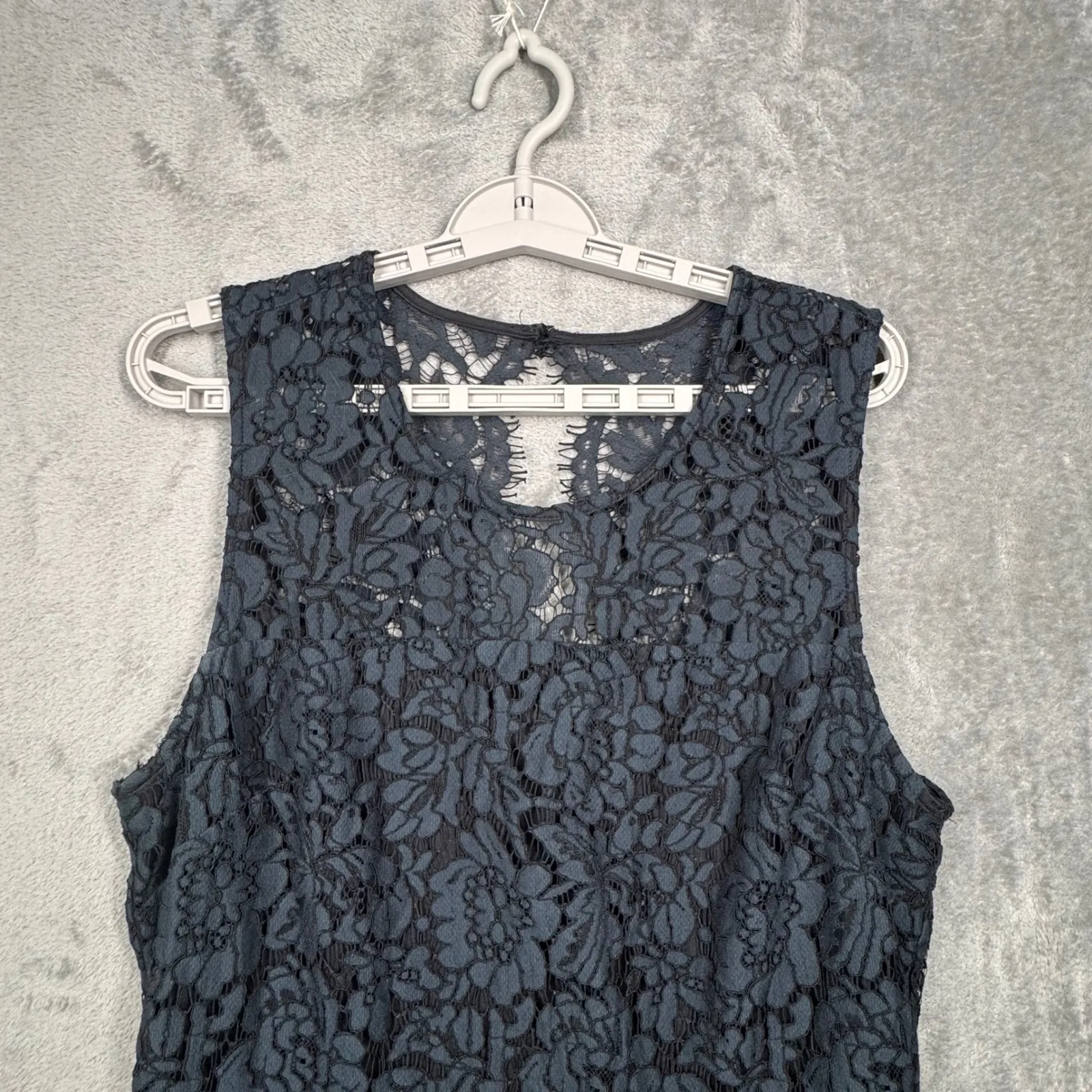 Banana Republic Dress 12 Navy Black Floral Lace Sheath Lined Cocktail‎ Career - Image 5