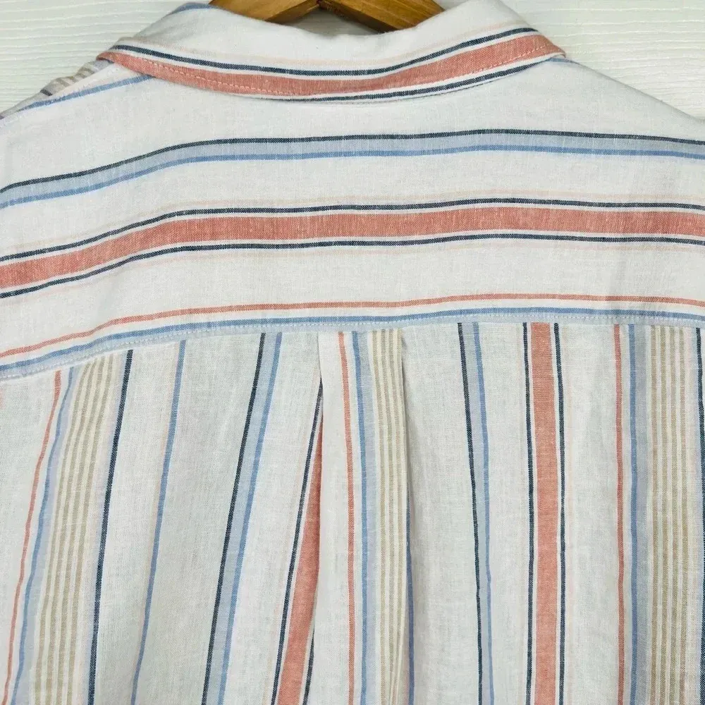 Caslon Women's White Striped Button-Up Shirt Multicolor Size M Linen Blend - Image 8
