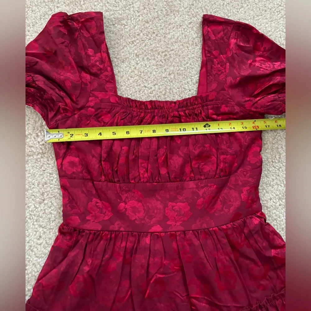 ROW A Dress Junior's L Red Floral Print Square Neck Fit & Flare Short Sleeves Size undefined - Image 8