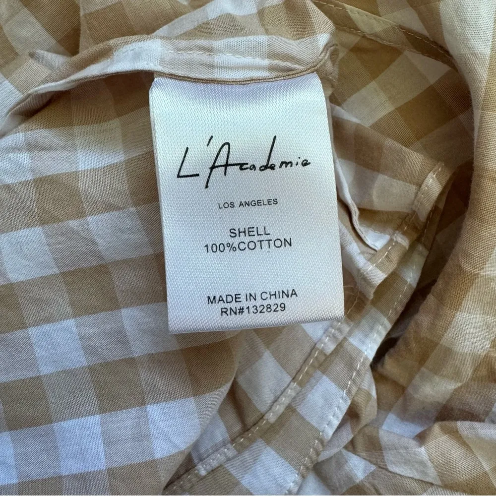 L’Academie White & Tan Asymmetrical Gingham Blouse Size XS - Image 6