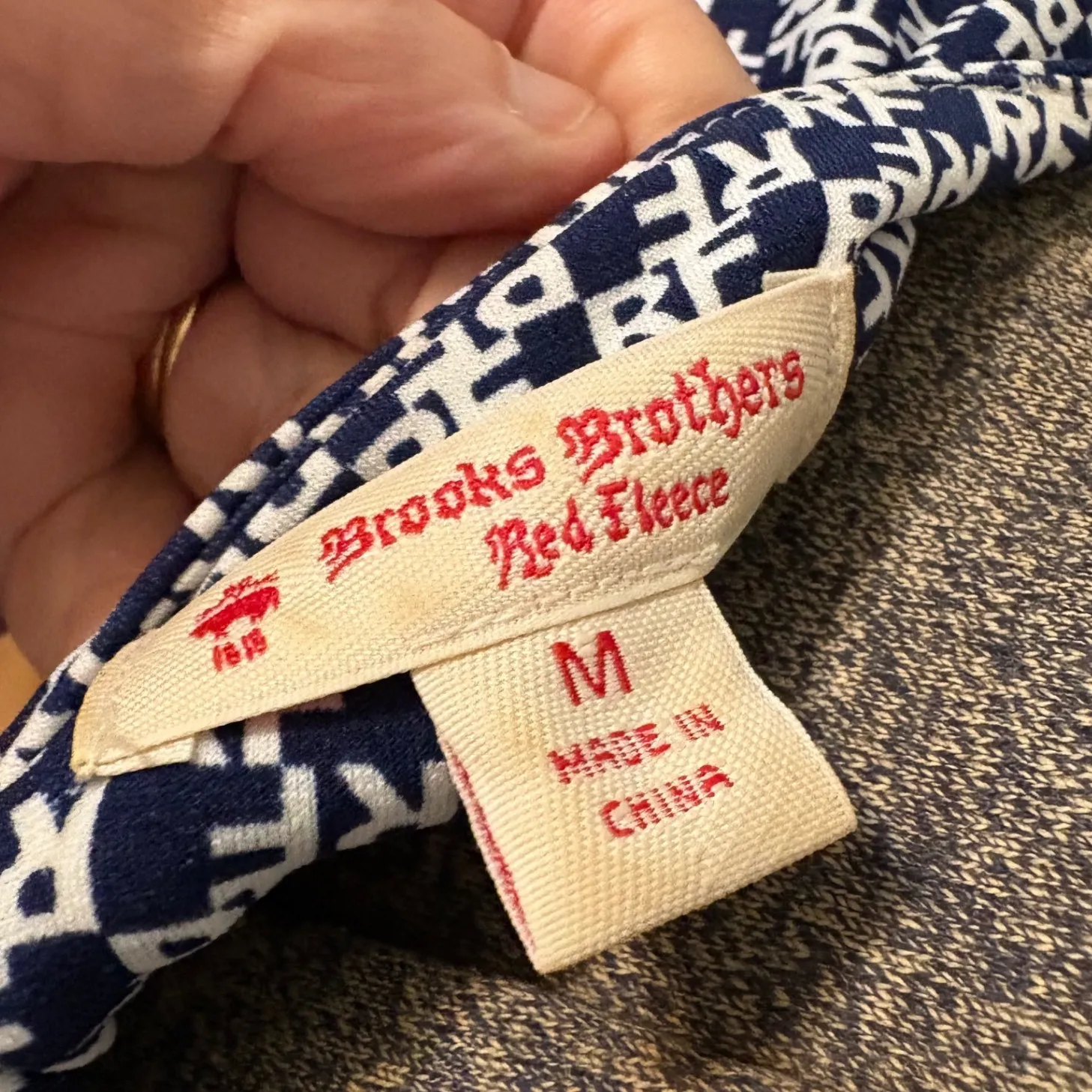 Brooks Brothers Red Fleece Navy Blue White V-Neck Wrap Dress Logo Printed Medium - Image 4