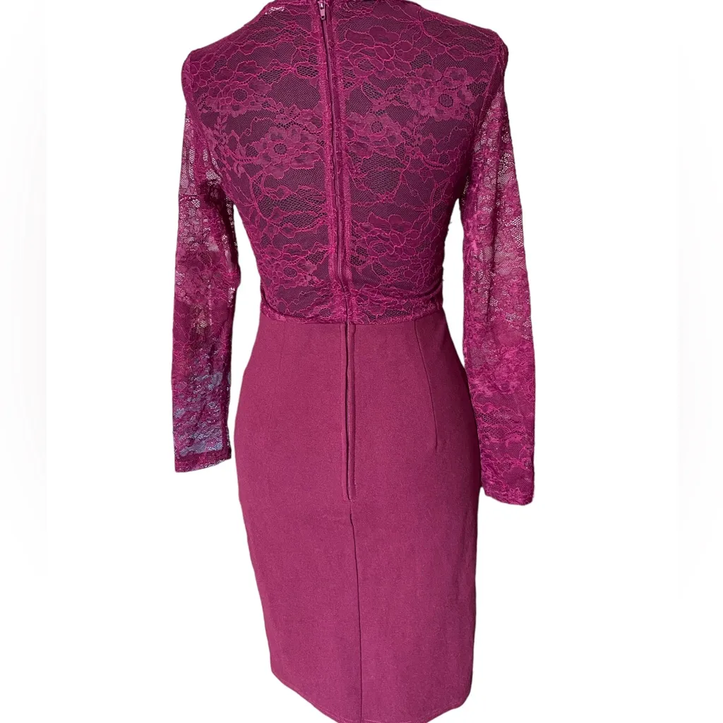 Vintage Charlotte Russe Amaranth Magenta Lace Pencil Dress - Image 5