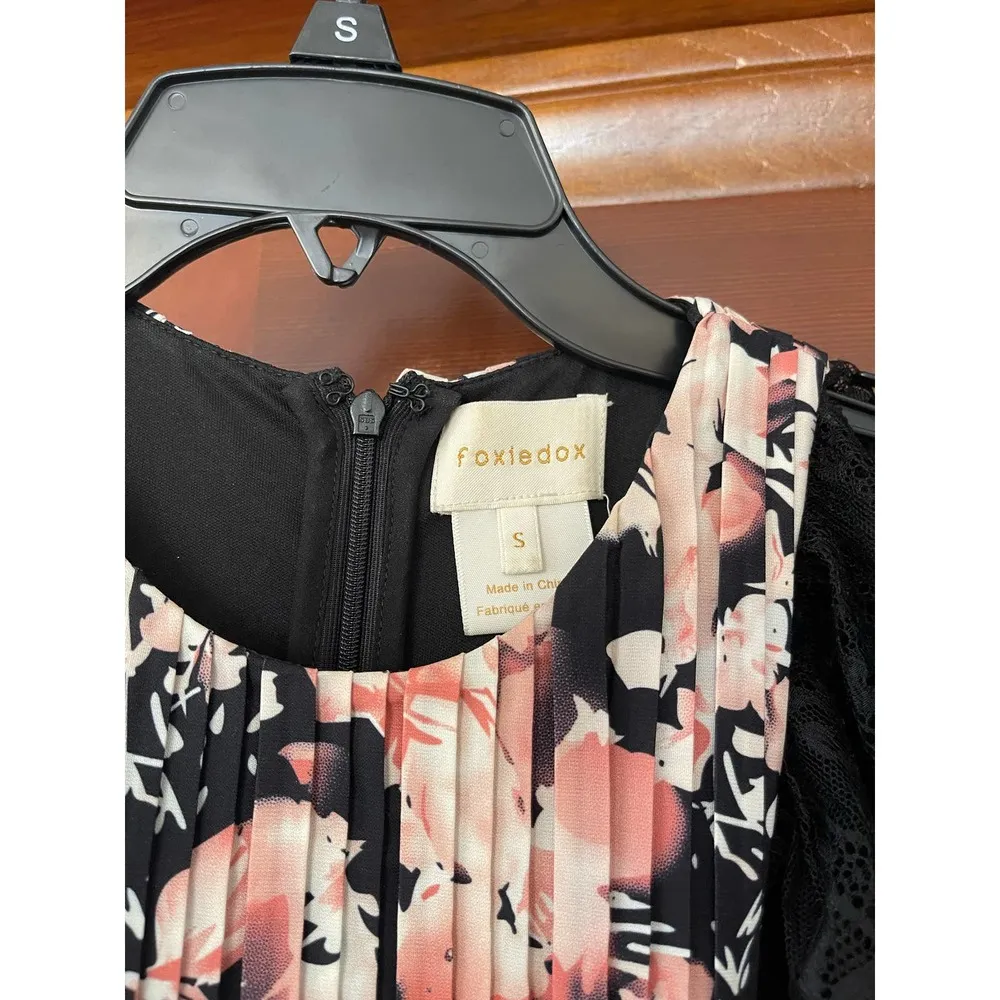 Foxiedox Jasmine Floral Pleated Lace Trim Midi Dress Size S - Image 6