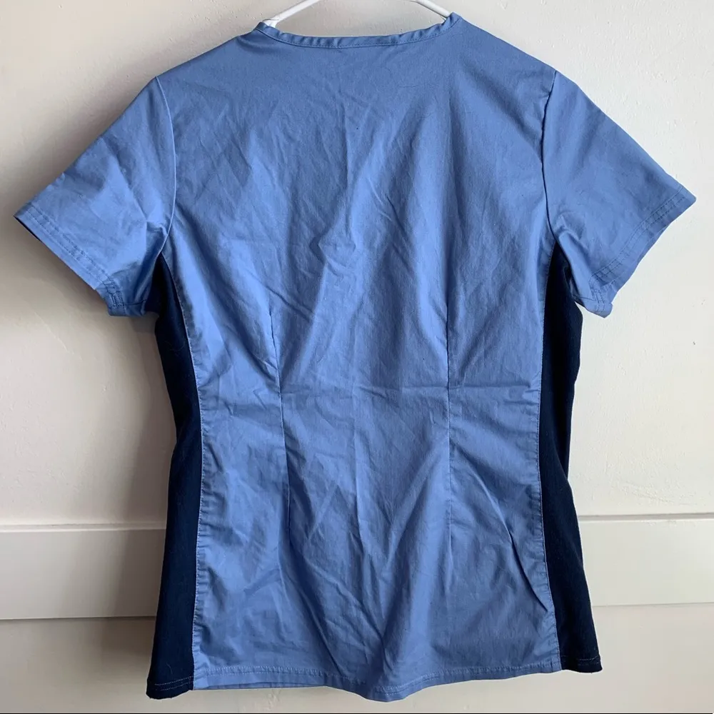 UA Butter-Soft Stretch Two Toned Blue Scrub Top - Image 2