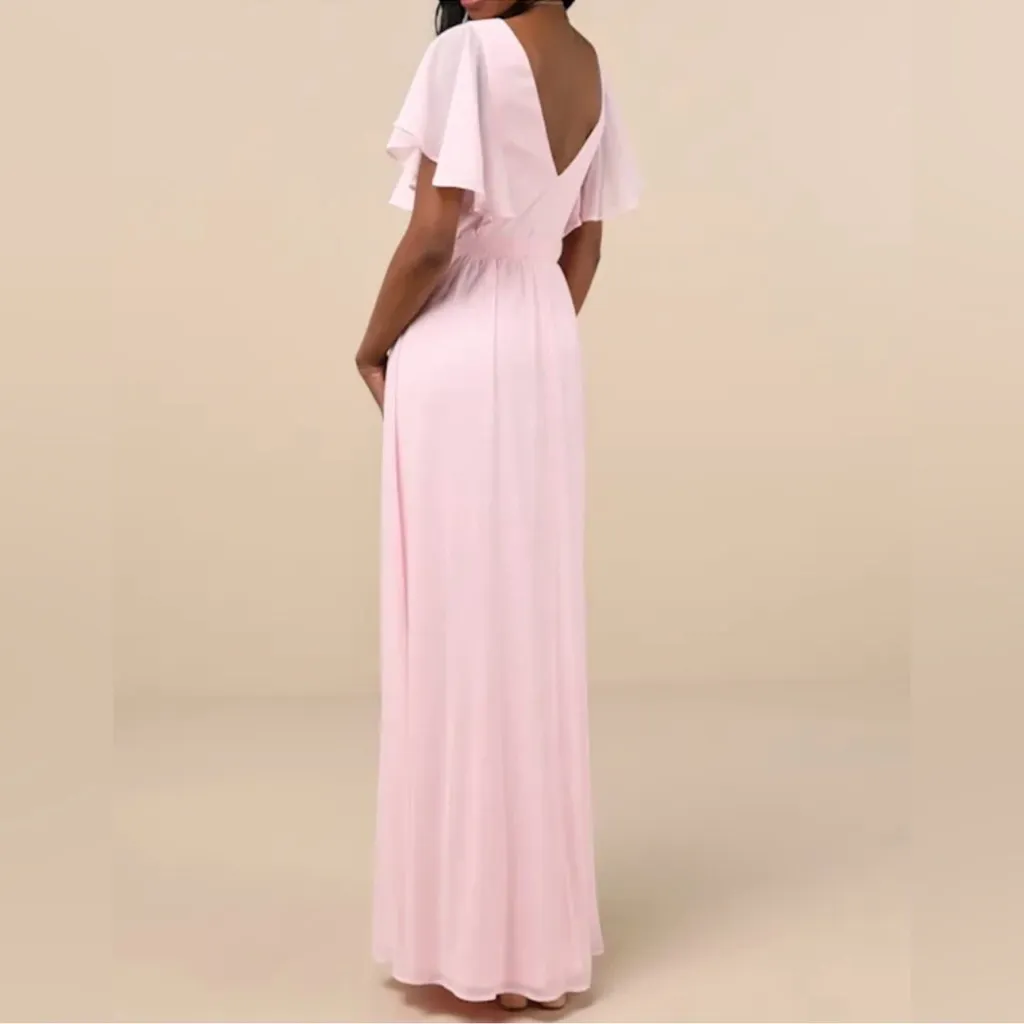 Lulus Convincing Grace NWT size M Light Blush Flutter Sleeve Wrap Maxi Dress‎ - Image 2