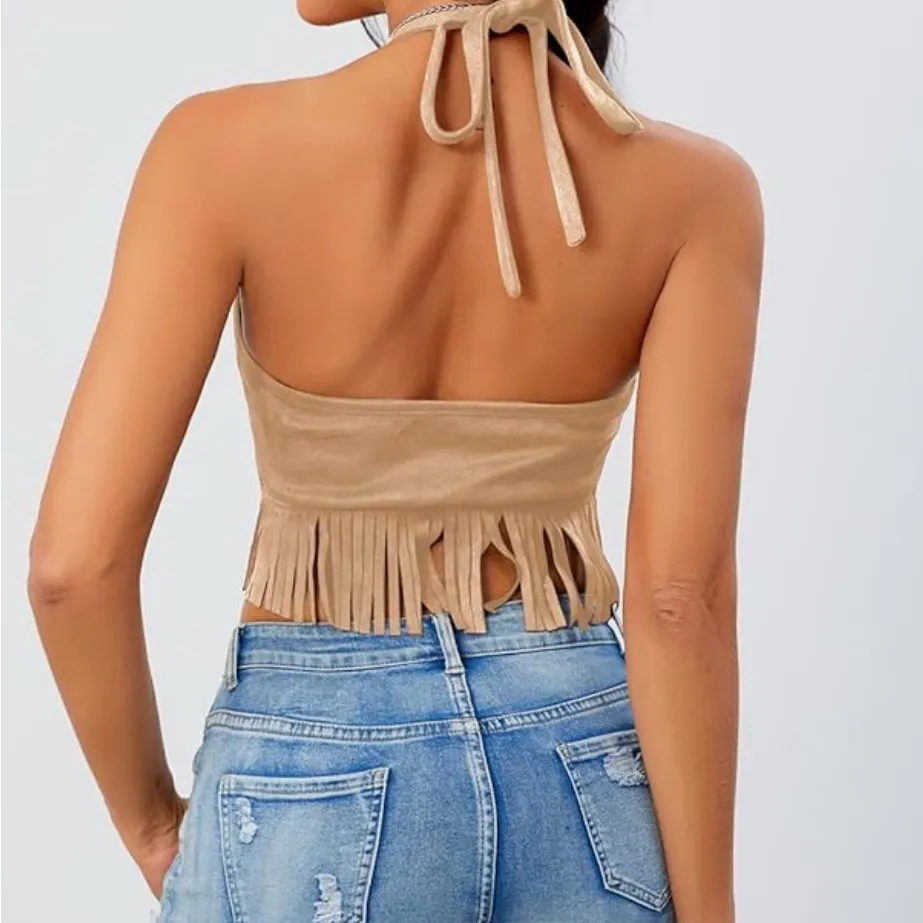 NWOT Women’s Y2K Fringe Halter Western Cowgirl Tie Tank Top - Image 2