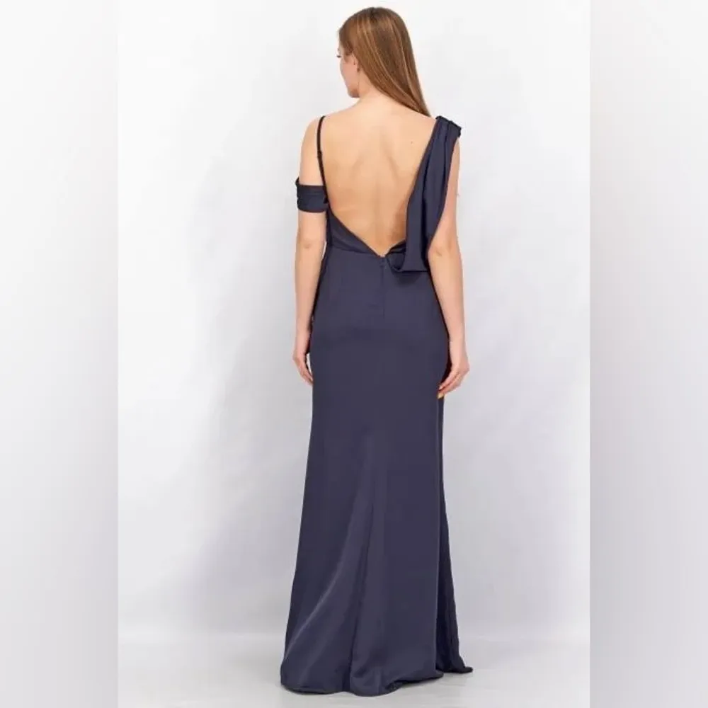 Aqua Asymmetrical Neckline Full-Length Evening Gown in Dark Navy Size 0 NWT $368 - Image 5