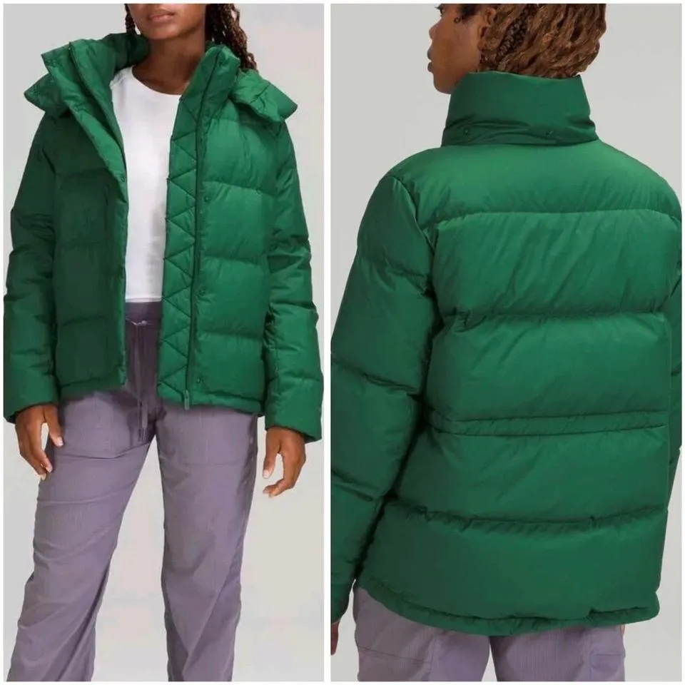 Green Lululemon Wunder Puff Down Jacket Evergreen Puffer Coat w/ Detachable Hood - Image 7