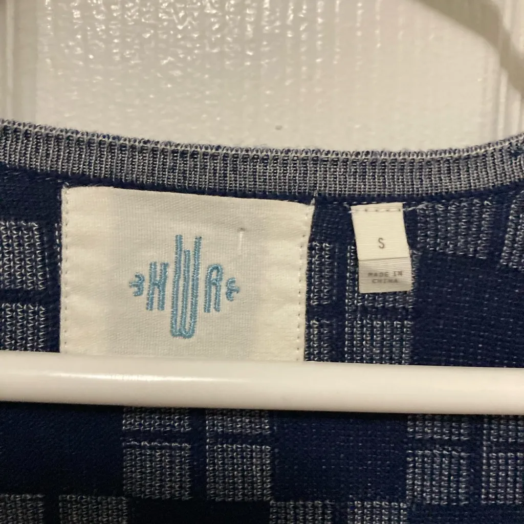 HWR Anthropologie Blue Checkered Deep V Neck Silk Blend Long Sleeve Cardigan - Image 5