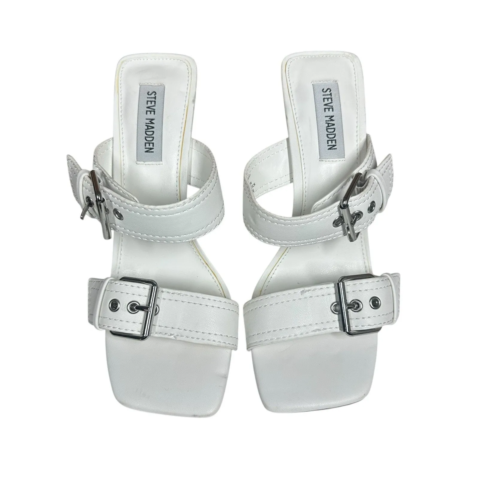Steve Madden Joyous Y2K White Double Buckle High Heel Stiletto Sandals Size 7.5 - Image 11
