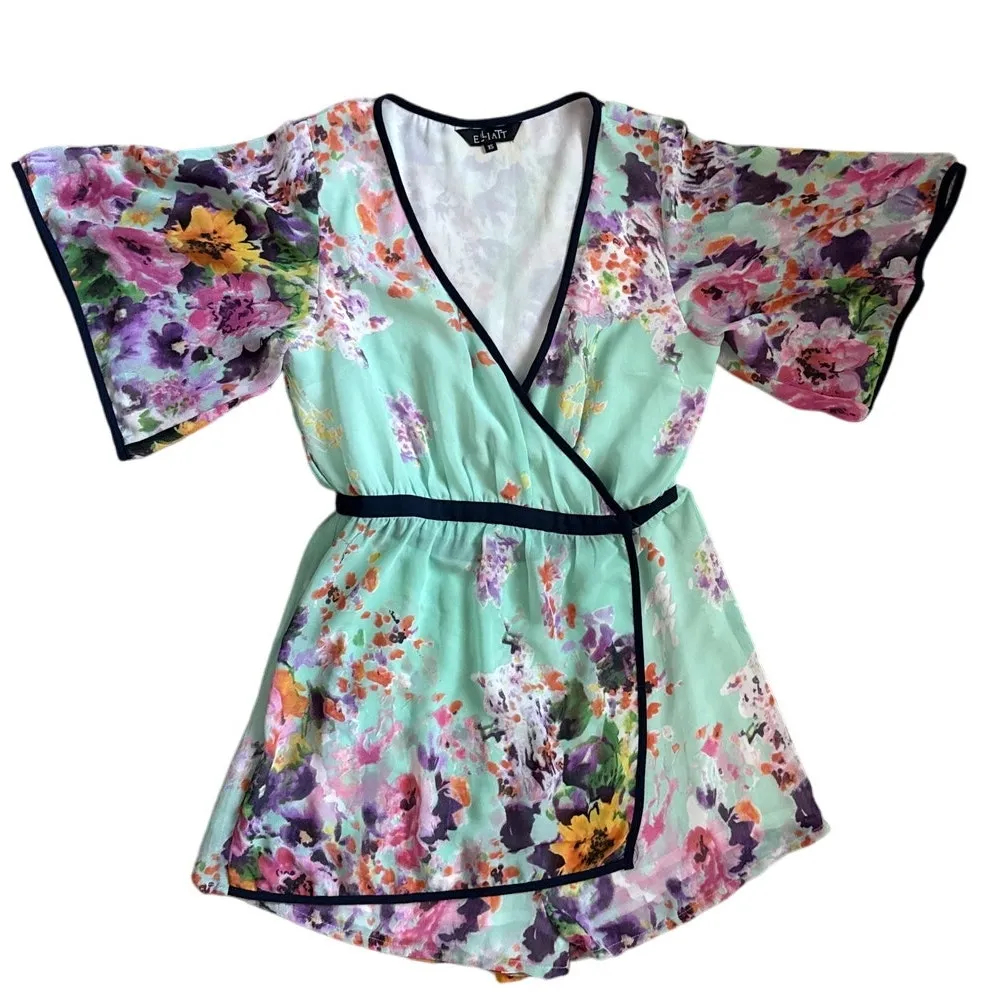 Elliatt Overindulgence Whimsy Multicolor Floral Wrap Romper Size XS‎ - Image 2