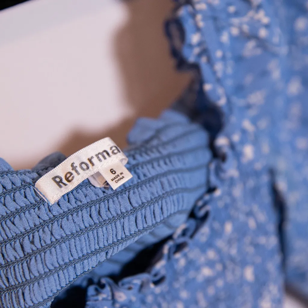 Reformation Elle Chiffon Smocked Bodice Half Sleeve Mini Pullover Dress Lassen 6 - Image 2