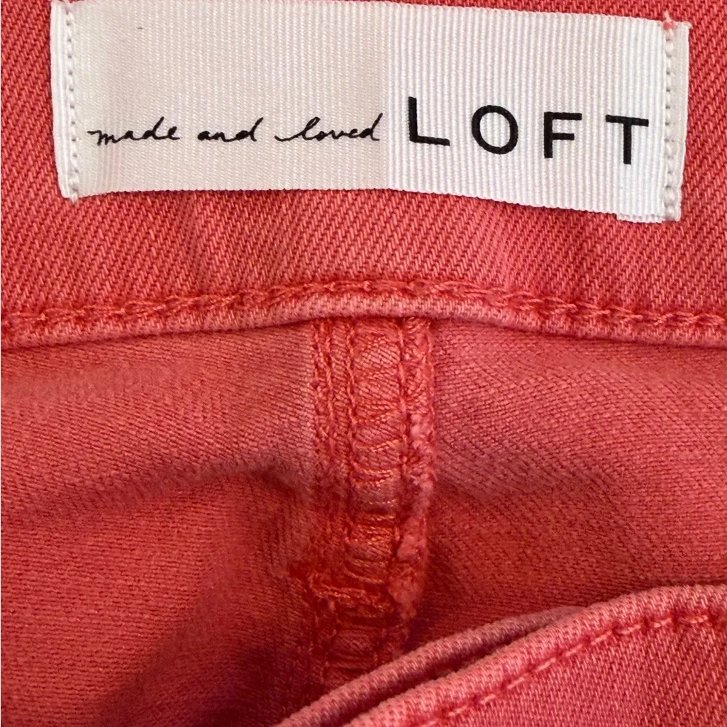 LOFT Modern Skinny Crop Jeans Coral Pink Size 14/32 Raw Hem Stretch - Image 9