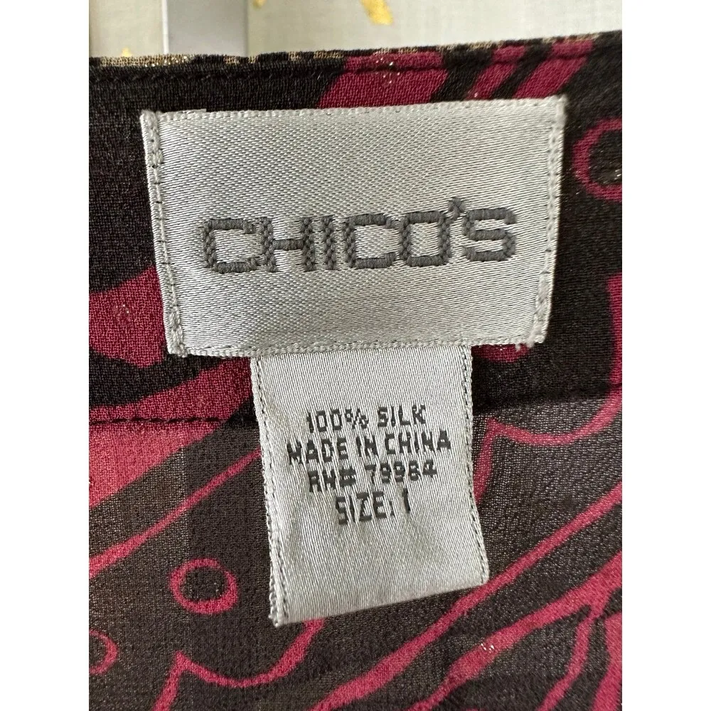 Chico's 100% Silk Floral Glitter Accent Wrap Side Tie Short Kimono Cardigan M - Image 6