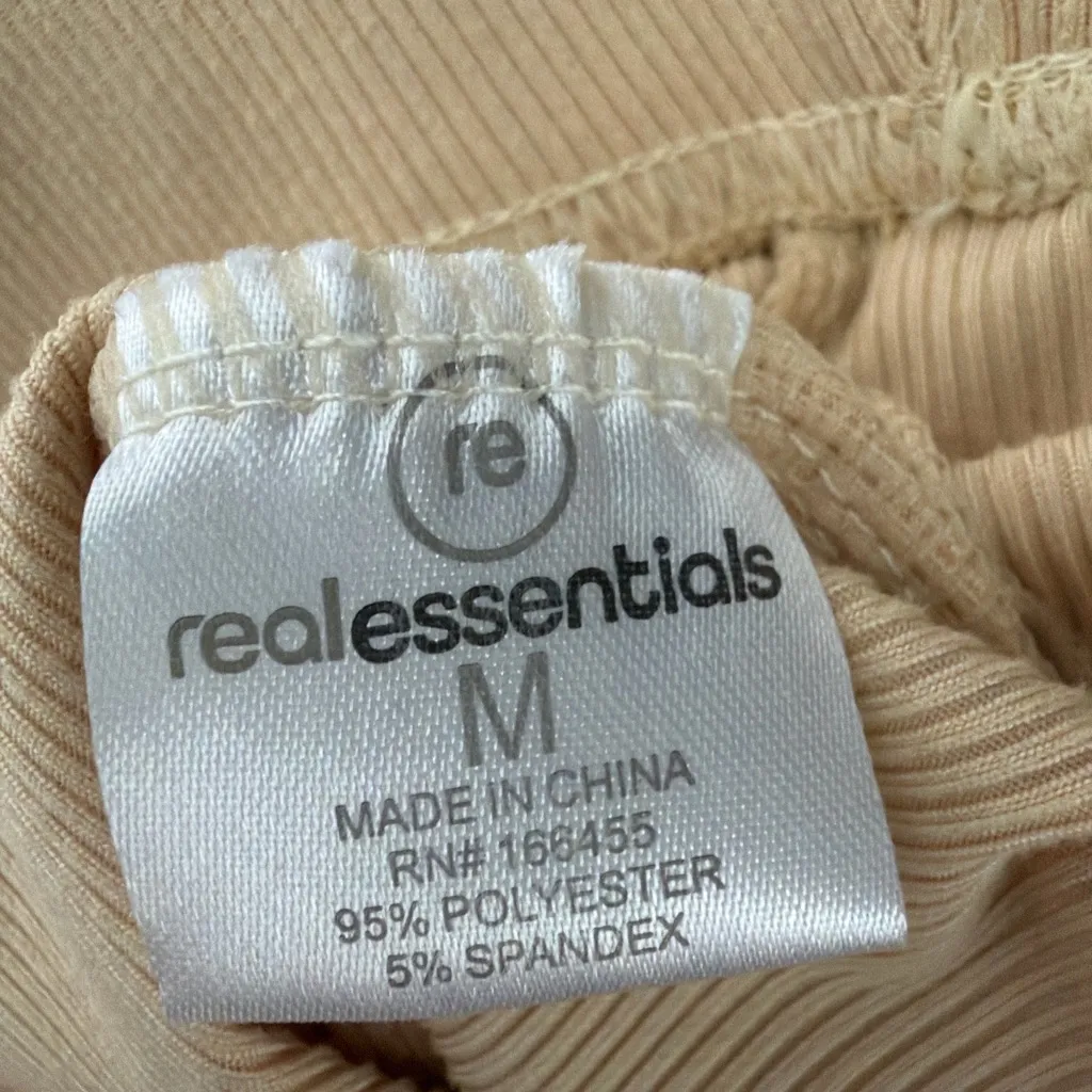 Real Essentials Ribbed Midi Skirt Women Medium Cream Stretch Pencil(A225) - Image 7