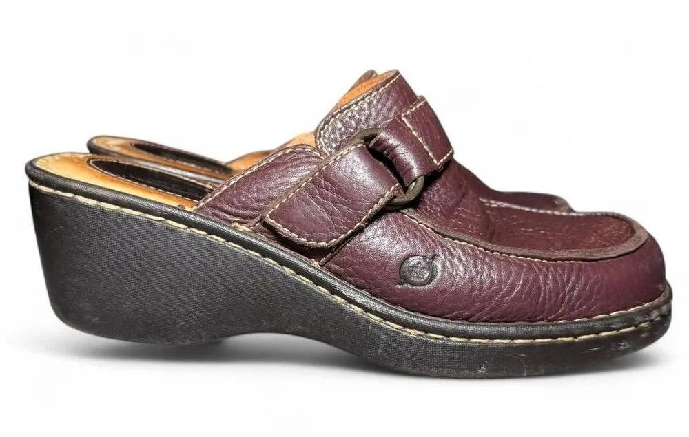 Born Brown Pebbled Leather Clogs Slip - Image 3