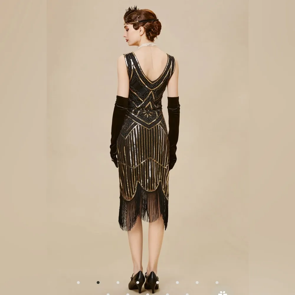 Babeyond Beaded Sequin Fringe Party Dress Size XS - Image 4