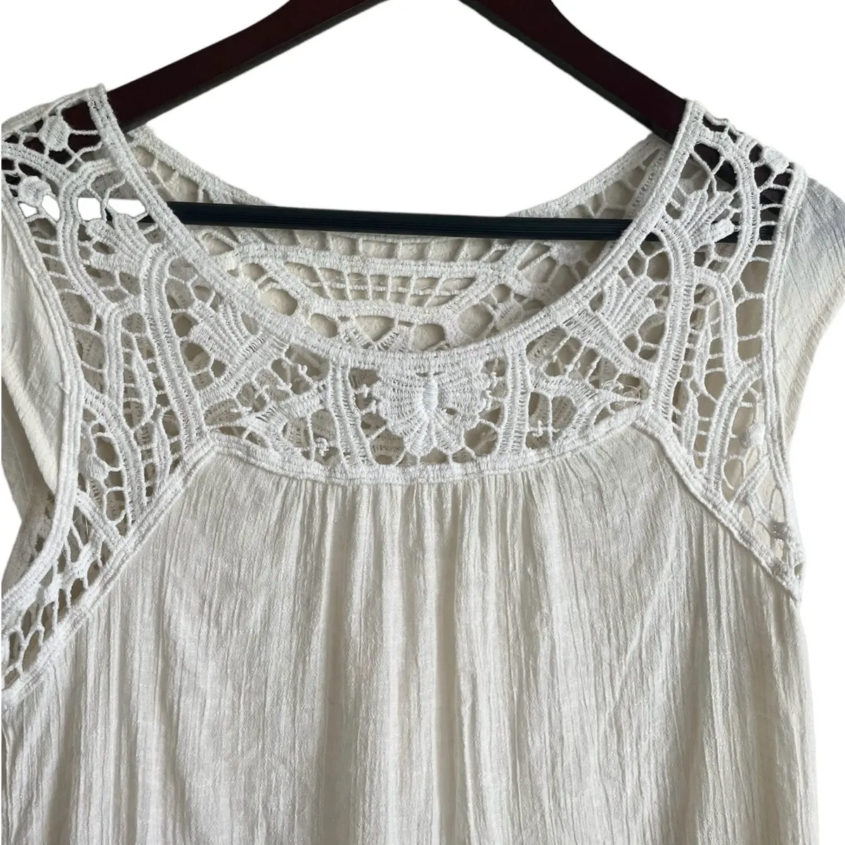 E&M Women Top S Ivory‎ Crochet Bodice Cotton Cottagecore Fairy Boho Festival - Image 10