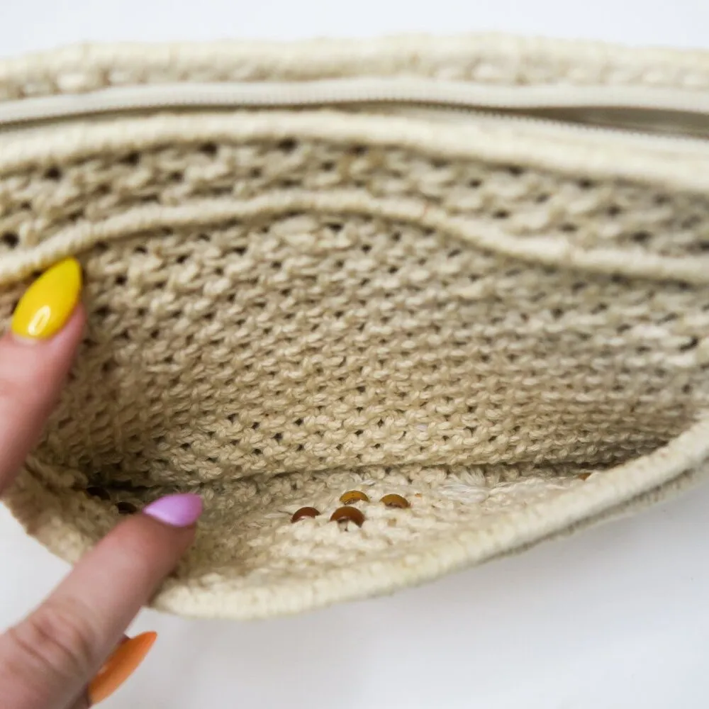 Vintage 70s Crochet Boho Philippine Macrame Crochet Clutch Brown - Image 7