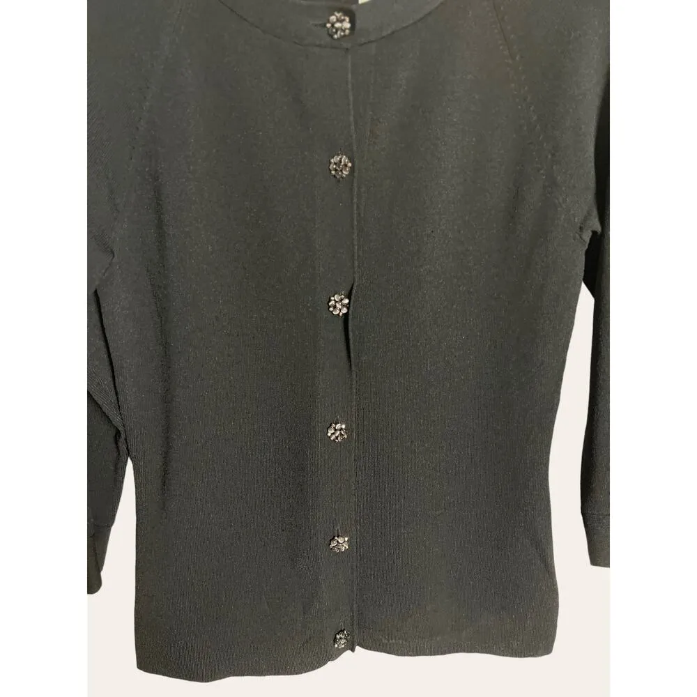 Classiques Entier  Black Knit Embellished Button Cardigan Sweater Size M - Image 3