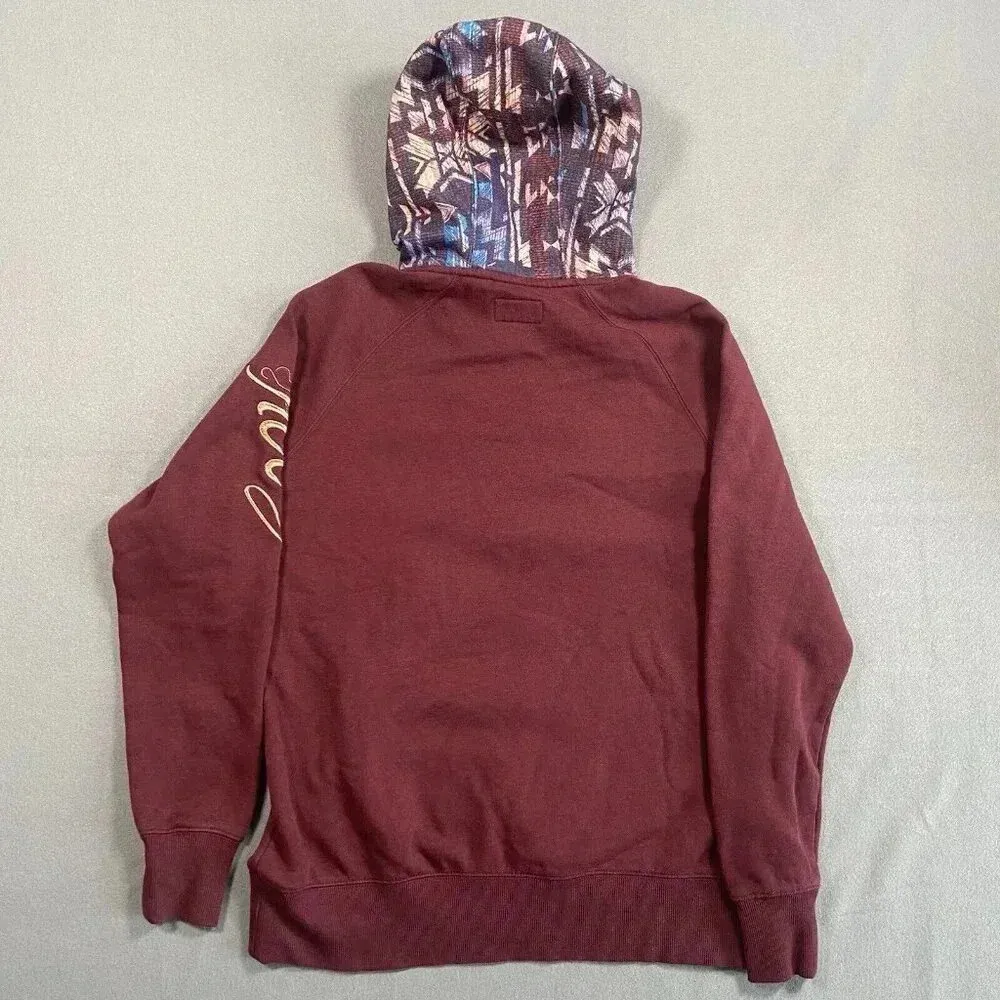 Hooey Veracruz Maroon with‎ Aztec Pocket Hoodie Women's Size M Medium Western Red - Image 13