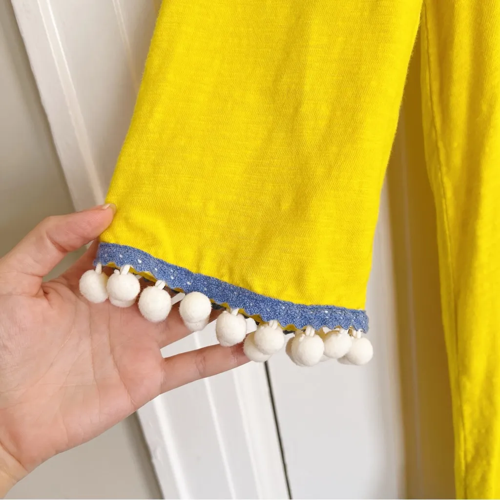 Boden • Kasia Jersey Tunic mini dress cover up yellow blue pompoms beach Size 8 - Image 7