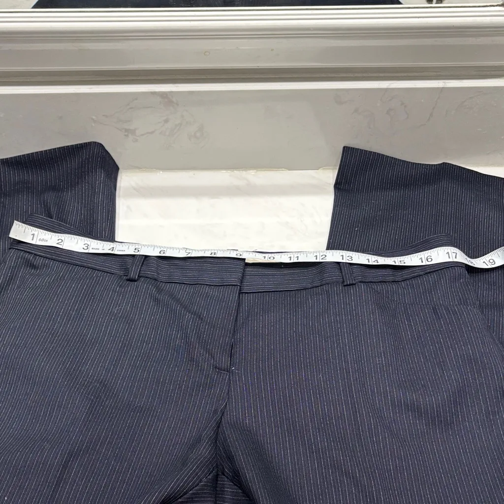 Theory Dark Blue Pinstripe, Wool, Wide-Leg Pants - Image 5