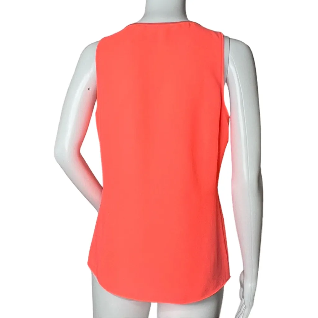 Tahari Women's Sleeveless Blouse Bright Orange V-Neck Ruffle‎ Front Round Hem - Image 3