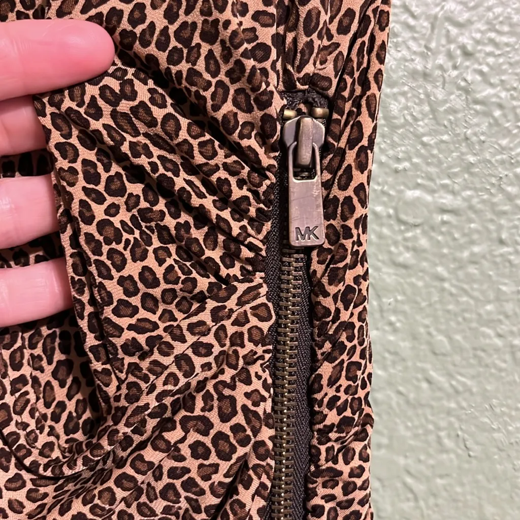 Michael Kors Animal Print Brown Draped Dress Size 12 - Image 4