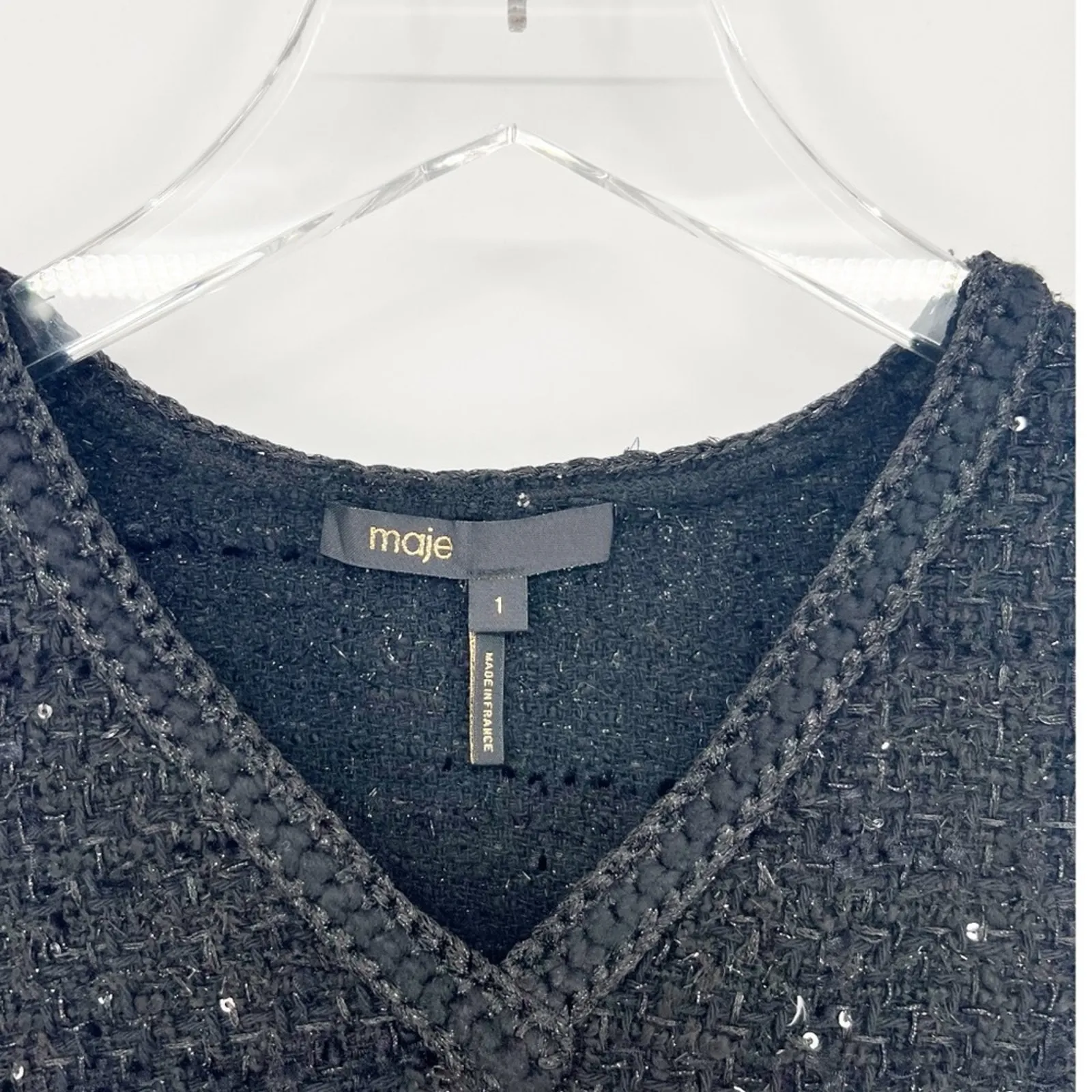 MAJE V-Neck Tweed Sequin Tank Top S‎ (1) Black - Image 5